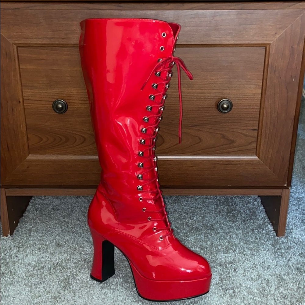 Funtasma Wide Calf Red Patent Leather High Boots